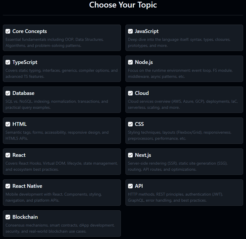Emanuele Sgroi - About this website - Quiz Topics